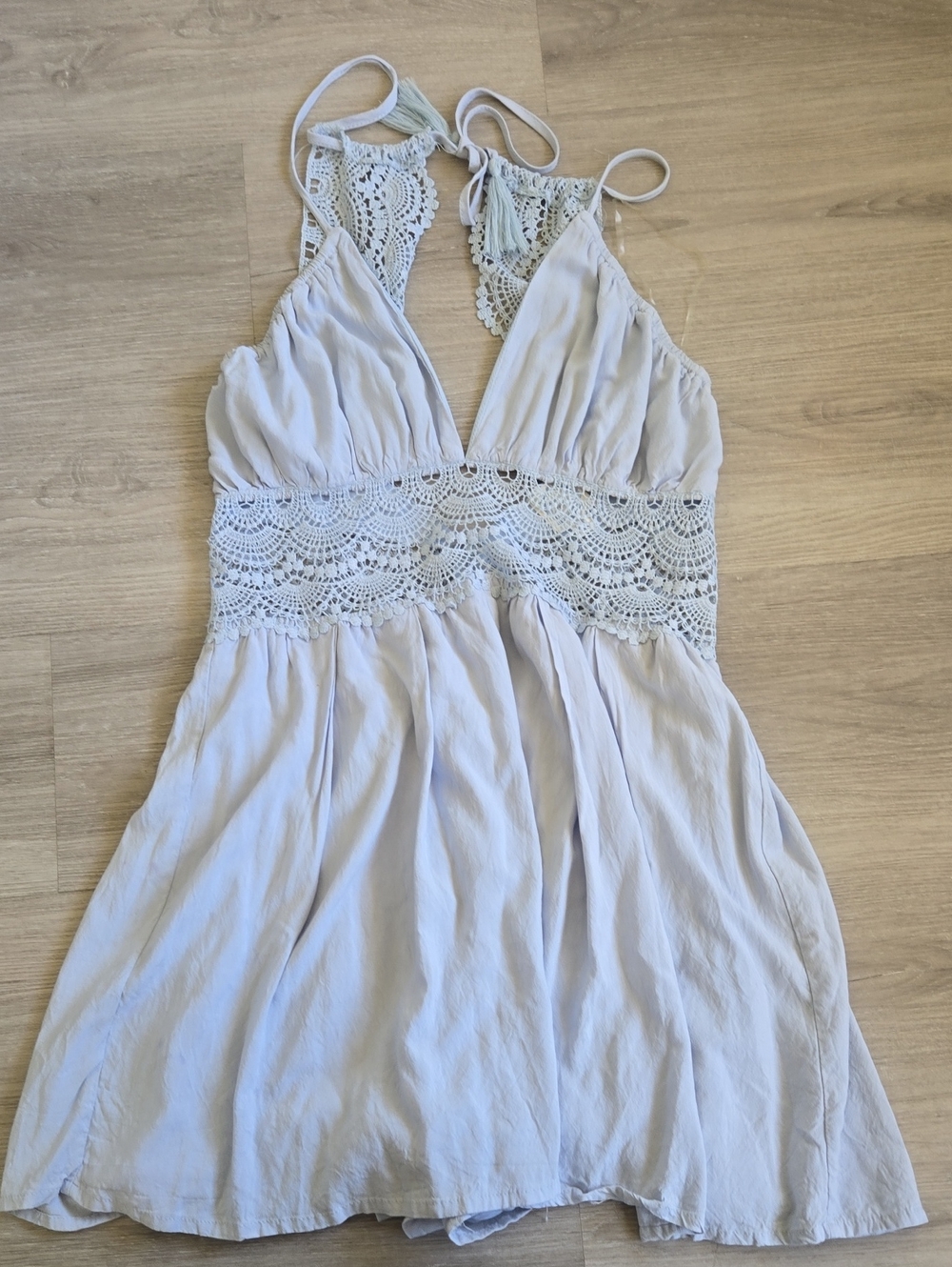 Blue Rain Light Gray Crochet Waist Romper